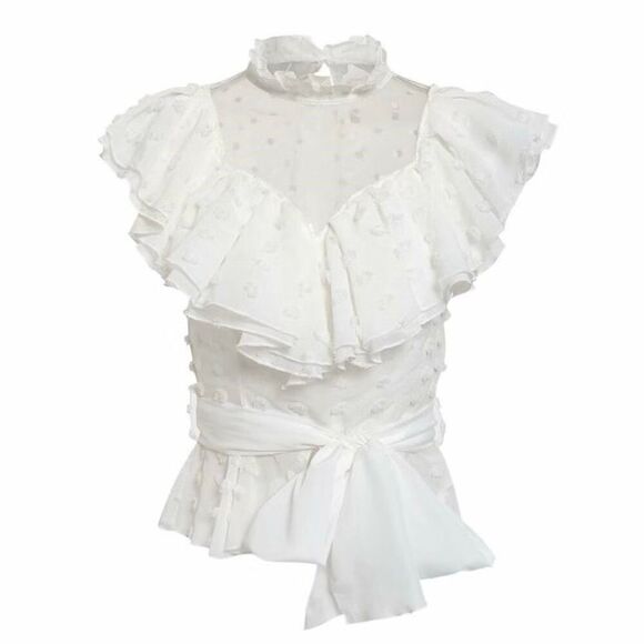 Acler Mock Neck Polka Dot Frills Ruffle White Hawk Top Women’s Size 4US - Picture 2 of 11